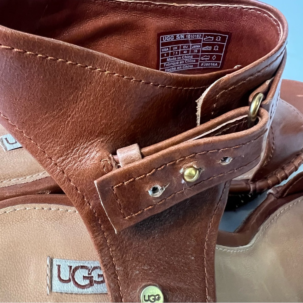 UGG size 9 Maryanne Tan Platform Leather Wedge Sandals - Picture 4 of 8